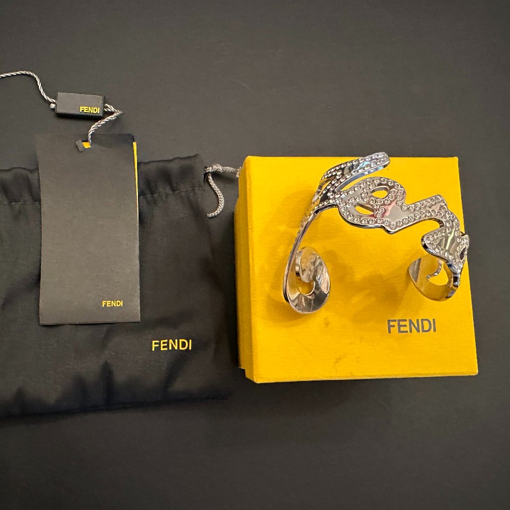 Authentic Fendi Palladio Crystal Cuff Bracelet